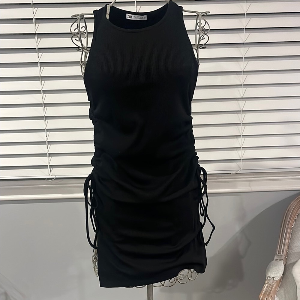 Zara Black Ruched Mini Dress